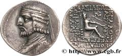 Greek Coins PARTHIA - PARTHIAN KINGDOM - UNKNOWN KING (ARSAKES XVI) Type : Tetradrachme  Date : c. 75 AC.  Mint name / Town : Séleucie du Tigre  Metal : silver  Diameter : 27  mm Orientation dies : 12