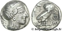 ATTIQUE - ATHENES(Ve siècle avant J.-C.) Tétradrachme N° v28_0048    Date : c. 410 AC. Nom de l'atelier : Athènes Métal : argent Diamètre : 23,5mm Axe des coins : 9h. Poids : 16,35g. Etat de conservat