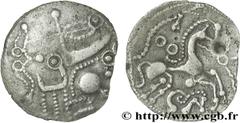 AMBIENS (Région d'Amiens)(IIe - Ier siècles avant J.-C.) Denier d'argent scyphate dit “à l'hippocampe” N° v28_0673    Date : c. 60-50 AC. Métal : argent Diamètre : 14,2mm Axe des coins : 4h. Poids : 0