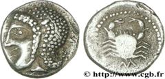 MASSALIA - MARSEILLE(474-410 avant J.-C.) Litra au crabe et à l’M N° v29_0548    Date : c. 470-450 AC. Métal : argent Diamètre : 9,6mm Axe des coins : 9h. Poids : 0,92g. Degré de rareté : R2 Etat de c
