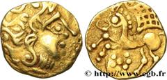 Celtic Coins PARISII (Area of Paris) Type : Quart de statère d'or, classe IV Date : c. 60-52 AC. Mint name / Town : Paris (75) Metal : gold Diameter : 15 mm Orientation dies : 1 h. Weight : 1,89 g. Ra