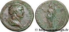 Roman coins TRAJANUS Type : Dupondius Date : 115 Mint name / Town : Rome Metal : copper Diameter : 26 mm Orientation dies : 6 h. Weight : 14,80 g. Rarity : R1 Officine : 1re Obverse legend : IMP CAES 