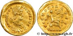 Roman coins THEODOSIUS II Type : Semissis Date : c. 430-440 Mint name / Town : Constantinople Metal : gold Millesimal fineness : 1000 ‰ Diameter : 18 mm Orientation dies : 7 h. Weight : 2,16 g. Rarity