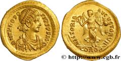 Roman coins THEODOSIUS II Type : Tremissis Date : c. 430-440 Mint name / Town : Constantinople Metal : gold Millesimal fineness : 1000 ‰ Diameter : 16,5 mm Orientation dies : 6 h. Weight : 1,50 g. Rar
