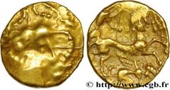 Celtic coins VENETI (Area of Vannes) Type : Quart de statère d’or à la tête composite, au personnage ailé Date : IIe siècle avant J.-C. Mint name / Town : Vannes (56) Metal : gold Diameter : 13 mm Ori