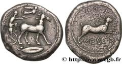 Greek Coins SICILY - MESSANA Type : Tétradrachme Date : c. 480-461 AC. Mint name / Town : Sicile, Messine Metal : silver Diameter : 28 mm Orientation dies : 9 h. Weight : 17,09 g. Rarity : R2 Obverse 