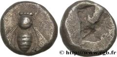 Greek Coins IONIA - EPHESUS Type : Drachme Date : c. 480-450 Mint name / Town : Éphèse, Ionie Metal : silver Diameter : 12,5 mm Weight : 3,39 g. Rarity : R2 Obverse description : Abeille vue de dessus