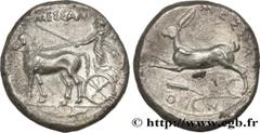 Greek Coins SICILY - MESSANA Type : Tétradrachme  Date : c. 420-413 AC.  Mint name / Town : Sicile, Messine  Metal : silver  Diameter : 27  mm Orientation dies : 7  h. Weight : 16,95  g. Rarity : R2  