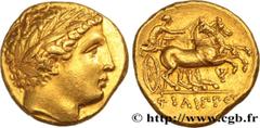 Greek Coins MACEDONIA - MACEDONIAN KINGDOM - PHILIP II Type : Statère d'or  Date : c. 340-328 AC.  Mint name / Town : Pella, Macédoine  Metal : gold  Diameter : 18  mm Orientation dies : 3  h. Weight 