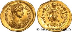 Roman coins THEODOSIUS II Type : Tremissis  Date : c. 430-440  Mint name / Town : Constantinople  Metal : gold  Millesimal fineness : 1000  ‰ Diameter : 13,5  mm Orientation dies : 6  h. Weight : 1,26