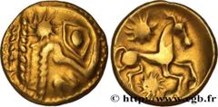 Celtic coins GALLIA BELGICA - BELLOVACI (Area of Beauvais) Type : Statère d'or à l'astre, cheval à droite  Date : c. 80-50 AC.  Mint name / Town : Beauvais (60)  Metal : gold  Diameter : 19  mm Orient