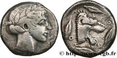 Greek Coins SICILY - LEONTINOI Type : Tétradrachme  Date : c. 455-430 AC.  Mint name / Town : Leontini, Sicile  Metal : silver  Diameter : 25,5  mm Orientation dies : 11  h. Weight : 16,38  g. Rarity 