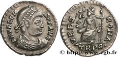 Roman coins VALENS Type : Silique  Date : 375-378  Mint name / Town : Trèves  Metal : silver  Millesimal fineness : 900  ‰ Diameter : 18  mm Orientation dies : 6  h. Weight : 1,91  g. Obverse legend :