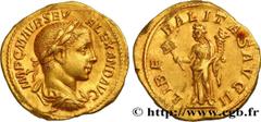 Roman coins SEVERUS ALEXANDER Type : Aureus  Date : 224  Mint name / Town : Rome  Metal : gold  Millesimal fineness : 500  ‰ Diameter : 20,5  mm Orientation dies : 6  h. Weight : 6,63  g. Rarity : R2 
