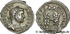 DIOCLETIEN(20/11/284-1/05/305)Caius Aurelius Valerius DiocletianusAuguste (20/11/284-1/05/305) Argenteus N° v32_0525    Date : 300-301 Nom de l'atelier : Belgique, Trèves Métal : argent Diamètre : 19m
