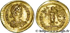 THEODOSE II(10/01/402-28/07/450)Flavius Theodosius Tremissis N° v32_0735    Date : c. 440-450 Nom de l'atelier : Constantinople Métal : or Diamètre : 14mm Axe des coins : 6h. Poids : 1,42g. Degré de r