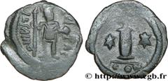 JUSTIN II(15/11/565-5/10/578) Decanummium N° v32_0752    Date : 567-578 Nom de l'atelier : Constantinople Métal : cuivre Diamètre : 21mm Axe des coins : 6h. Poids : 4,20g. Degré de rareté : R1 Etat de