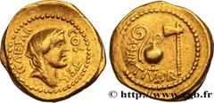 Roman coins JULIUS CAESAR Type : Aureus  Date : 46 AC.  Mint name / Town : Rome  Metal : gold  Millesimal fineness : 1000  ‰ Diameter : 21  mm Orientation dies : 3  h. Weight : 7,98  g. Rarity : R1  O