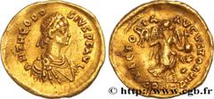 Roman coins THEODOSIUS II Type : Tremissis  Date : c. 430-440  Mint name / Town : Constantinople  Metal : gold  Millesimal fineness : 1000  ‰ Diameter : 13,5  mm Orientation dies : 6  h. Weight : 1,41