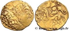 Celtic coins PARISII (Area of Paris) Type : Quart de statère d'or, type de Sarcelles  Date : c. 60-52 AC.  Mint name / Town : Paris (75)  Metal : gold  Rarity : R3  Obverse legend : Anépigraphe  Obver