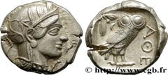 Greek Coins ATTICA - ATHENS Type : Tétradrachme  Date : c. 430 AC.  Mint name / Town : Athènes  Metal : silver  Diameter : 24  mm Orientation dies : 7  h. Weight : 17,21  g. Obverse legend : Anépigrap