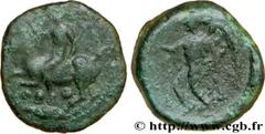 SICILE - HIMERE(Ve siècle avant J.-C.) Trias, (PB, ئ 17) N° v34_0046    Date : c. 465-415 AC. Nom de l'atelier : Himère Métal : bronze Diamètre : 16,5mm Axe des coins : 1h. Poids : 2,68g. Degré de rar
