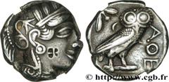 ATTIQUE - ATHENES(Ve siècle avant J.-C.) Tétradrachme N° v34_0167    Date : c. 430 AC. Nom de l'atelier : Athènes Métal : argent Diamètre : 24mm Axe des coins : 9h. Poids : 17,04g. Etat de conservatio