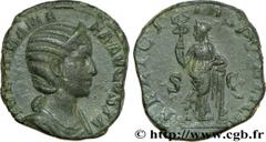 JULIA MAMEE(+235)Julia MamaeaFille de Julia Mوsa, mère d'Alexandre Sévère - Augusta(221-235) Sesterce, (GB, ئ 29) N° v34_0645    Date : 230 Nom de l'atelier : Rome Métal : bronze Diamètre : 28,5mm Axe