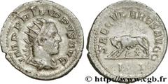 PHILIPPE Ier L'ARABE(03/244-09/249)Marcus Julius Philippus Antoninien N° v34_0675    Date : 248 Nom de l'atelier : Rome Métal : billon Diamètre : 23,5mm Axe des coins : 7h. Poids : 4,31g. Etat de cons