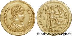 HONORIUS(22/01/393-15/08/423)Flavius Honorius Solidus N° v34_1077    Date : 402-408 Nom de l'atelier : Pannonie, Sirmium Métal : or Diamètre : 20mm Axe des coins : 5h. Poids : 4,22g. Degré de rareté :