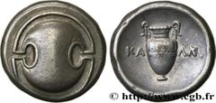 Greek Coins BEOTIA - THEBES Type : Statère  Date : c. 360 AC.  Mint name / Town : Thèbes, Béotie  Metal : silver  Diameter : 21,5  mm Orientation dies : 12  h. Weight : 12,21  g. Rarity : R1  Obverse 