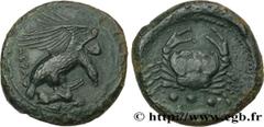Greek Coins SICILY - AKRAGAS Type : Tetras  Date : c. 420-406 AC.  Mint name / Town : Agrigente, Sicile  Metal : copper  Diameter : 21,5  mm Orientation dies : 7  h. Weight : 9,28  g. Rarity : R2  Obv