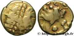 Celtic coins AMBIANI (Area of Amiens) Type : Statère d'or biface au flan court  Date : c. 80-50 AC.  Mint name / Town : Amiens (80)  Metal : gold  Diameter : 16,5  mm Orientation dies : 6  h. Weight :
