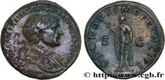 Roman coins TRAJANUS Type : Sesterce  Date : decennalia  Date : 107  Mint name / Town : Rome  Metal : copper  Diameter : 34  mm Orientation dies : 5  h. Weight : 27,60  g. Officine : 1re  Obverse lege