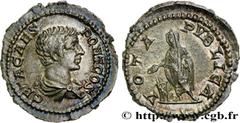 Roman coins GETA Type : Denier  Date : 205  Mint name / Town : Rome  Metal : silver  Millesimal fineness : 550  ‰ Diameter : 20,5  mm Orientation dies : 6  h. Weight : 3,49  g. Officine : 5e  Obverse 