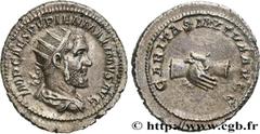 Roman coins PUPIENUS Type : Antoninien  Date : 238  Mint name / Town : Rome  Metal : silver  Millesimal fineness : 500  ‰ Diameter : 23,5  mm Orientation dies : 12  h. Weight : 5,23  g. Rarity : R2  O