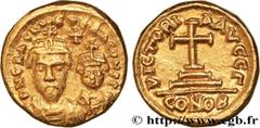 Byzantine coins HERACLIUS and HERACLIUS CONSTANTINE Type : Solidus  Date : indiction 3  Date : 614-615  Mint name / Town : Carthage  Metal : gold  Millesimal fineness : 1000  ‰ Diameter : 14  mm Orien