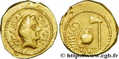 JULES CESAR(13/07/100-15/03/44 avant J.-C.)Caius Julius Cوsar Aureus N° v36_0342    Date : 46 AC. Nom de l'atelier : Rome Métal : or Diamètre : 20mm Axe des coins : 1h. Poids : 7,79g. Degré de rareté 