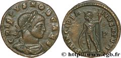 CRISPUS(1/04/317-09/326)Flavius Julius CrispusCésar(317-326) Follis ou nummus N° v36_0939    Date : 318 Nom de l'atelier : Arles Métal : cuivre Diamètre : 19mm Axe des coins : 6h. Poids : 3,28g. Degré