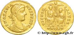 GRATIEN(24/08/367-25/08/383)Flavius Gratianus Solidus N° v36_1099    Date : 378-379 Nom de l'atelier : Trèves Métal : or Diamètre : 20,5mm Axe des coins : 12h. Poids : 4,42g. Degré de rareté : R2 Etat