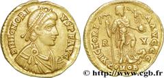 HONORIUS(22/01/393-15/08/423)Flavius Honorius Solidus N° v36_1113    Date : 408-423 Nom de l'atelier : Ravenne Métal : or Diamètre : 20,5mm Axe des coins : 6h. Poids : 4,41g. Etat de conservation : TT