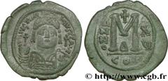 JUSTINIEN Ier(1/08/527-14/11/565) Follis N° v36_1142    Date : 542-543 Nom de l'atelier : Constantinople Métal : cuivre Diamètre : 36,5mm Axe des coins : 7h. Poids : 20,32g. Degré de rareté : R1 Etat 