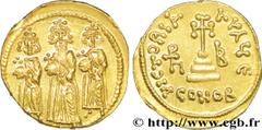 HERACLIUS, HERACLIUS CONSTANTIN et HERACLONAS(4/07/638-11/01/641) Solidus N° v36_1174    Date : 638-639 Nom de l'atelier : Constantinople Métal : or Diamètre : 20mm Axe des coins : 6h. Poids : 4,36g. 