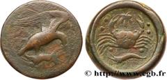 Greek Coins SICILY - AKRAGAS Type : Hemilitron  Date : c. 420-406 AC.  Mint name / Town : Agrigente, Sicile  Metal : copper  Diameter : 30  mm Orientation dies : 7  h. Weight : 21,12  g. Rarity : R1  