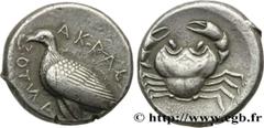 Greek Coins SICILY - AKRAGAS Type : Tétradrachme  Date : c. 450 AC.  Mint name / Town : Agrigente, Sicile  Metal : silver  Diameter : 26  mm Orientation dies : 1  h. Weight : 17,29  g. Rarity : R2  Ob