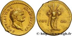 Roman coins DOMITIANUS Type : Aureus  Date : 76  Mint name / Town : Rome  Metal : gold  Diameter : 19  mm Orientation dies : 6  h. Weight : 7,37  g. Rarity : R1  Obverse legend : CAESAR AVG F - DOMITI