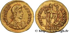 Roman coins HONORIUS Type : Solidus  Date : 395-401 ou 402  Mint name / Town : Milan  Metal : gold  Diameter : 21  mm Orientation dies : 12  h. Weight : 4,53  g. Rarity : R1  Obverse legend : D N HONO