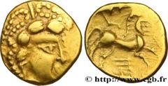 Celtic coins VENETI (Area of Vannes) Type : Quart de statère d’or à la tête composite, au personnage ailé  Date : IIe siècle avant J.-C.  Mint name / Town : Vannes (56)  Metal : gold  Diameter : 12,5 