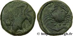 Greek Coins SICILY - AKRAGAS Type : Tetras  Date : c. 420-406 AC.  Mint name / Town : Agrigente, Sicile  Metal : copper  Diameter : 21,5  mm Orientation dies : 12  h. Weight : 10,89  g. Rarity : R2  O