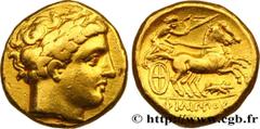 Greek Coins MACEDONIA - MACEDONIAN KINGDOM - PHILIP II Type : Statère d'or  Date : c. 340-336 AC.  Mint name / Town : Pella, Macédoine  Metal : gold  Diameter : 17  mm Orientation dies : 6  h. Weight 